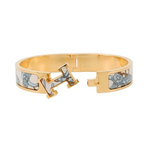 HERMES ClicH Honage Brides de Coeur Size PM Metal/Enamel Ivory/Light Blue - Picture 3 of 11